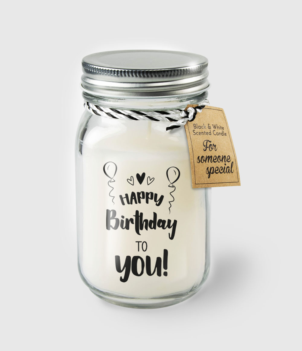 Black &amp; White scented candles - Happy birthday