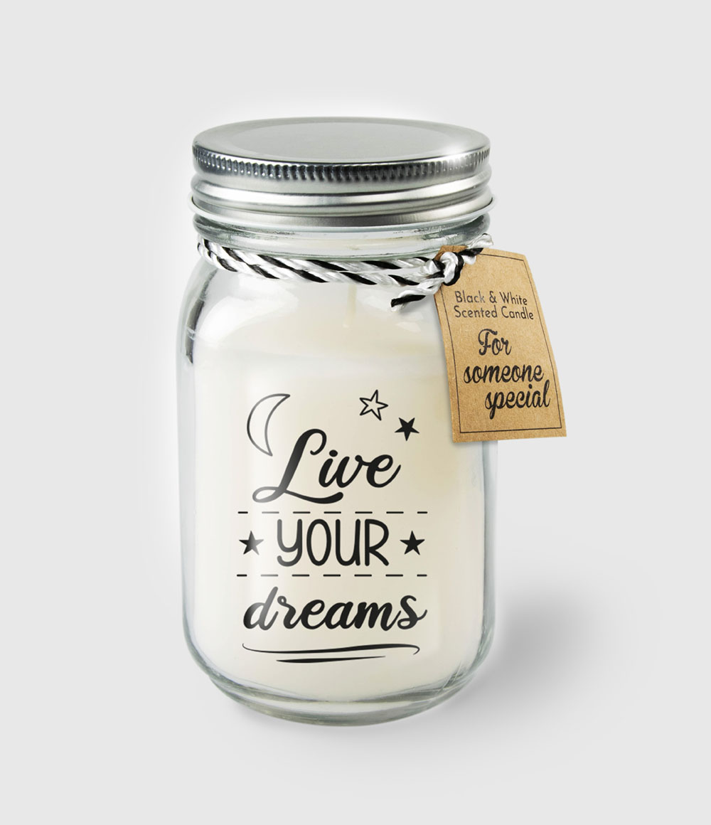 Black &amp; White scented candles - Live your dreams