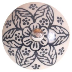 Keramische knop bloem zwart