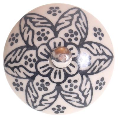 Keramische knop bloem zwart