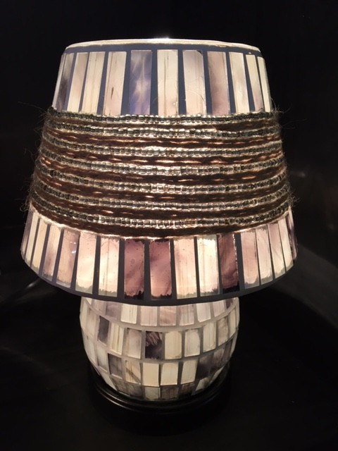 Mozaïek glas lamp 15x15x20cm grijs/naturel - Afbeelding 2