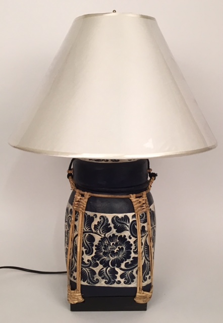 Lamp (rice)pot 56cm blauw/wit