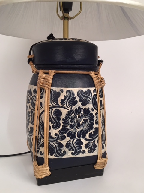 Lamp (rice)pot 56cm blauw/wit - Afbeelding 2