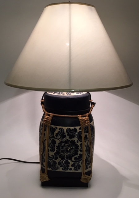 Lamp (rice)pot 56cm blauw/wit - Afbeelding 3