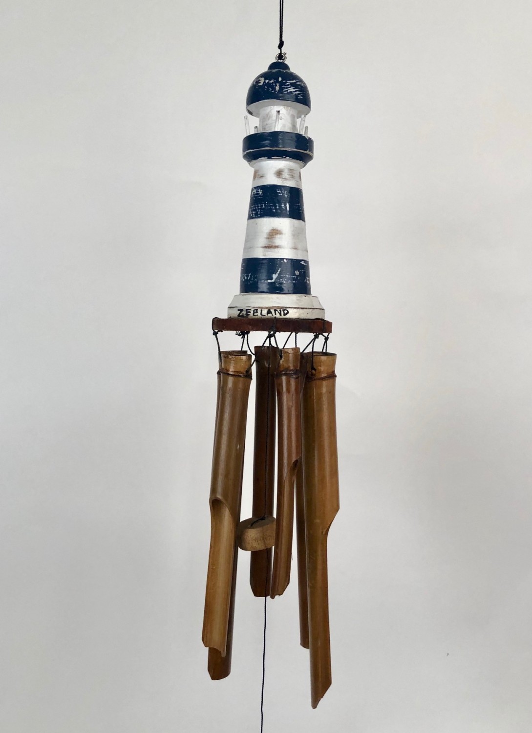 Vuurtoren blauw/wit bamboe windgong