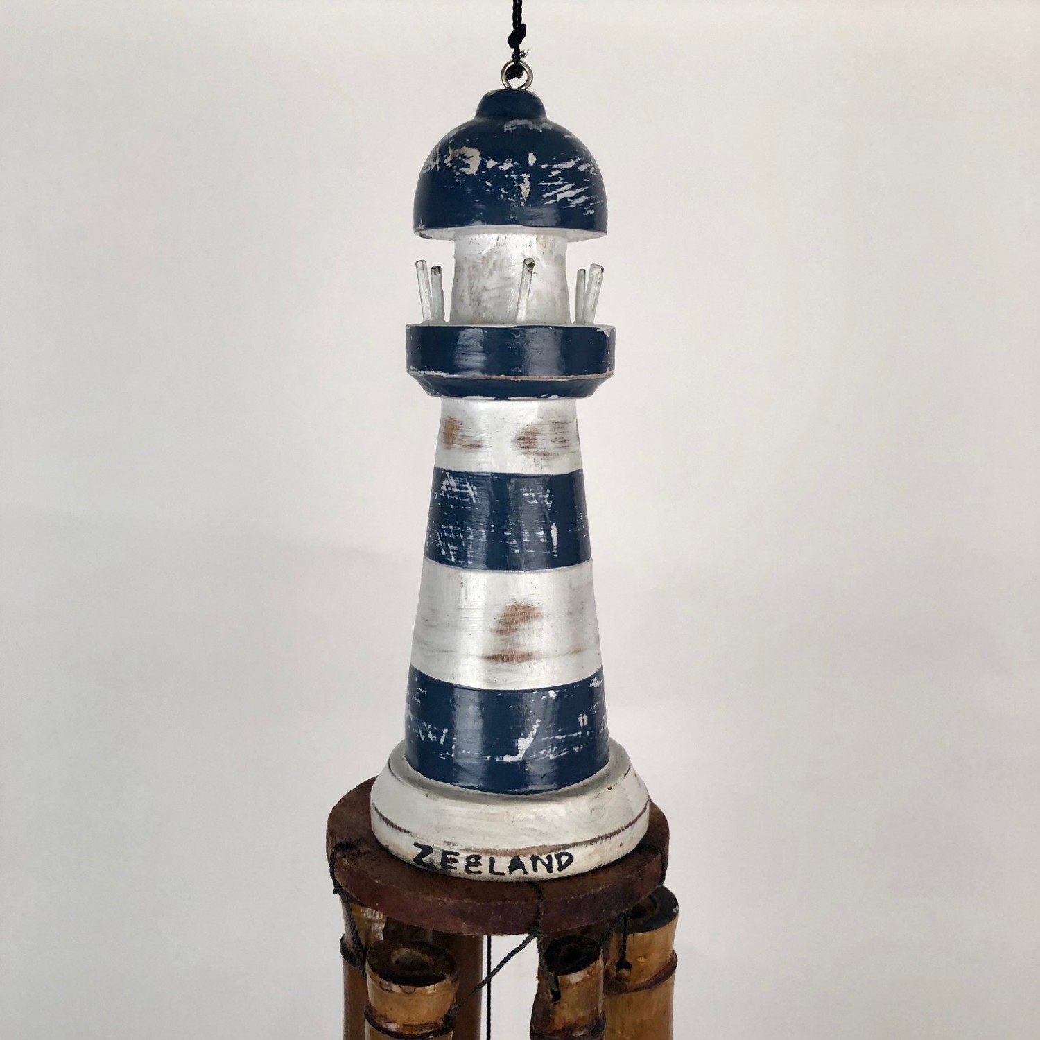 Vuurtoren blauw/wit bamboe windgong - Afbeelding 3