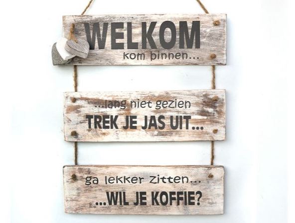 Houten borden 40x30cm welkom... antique white