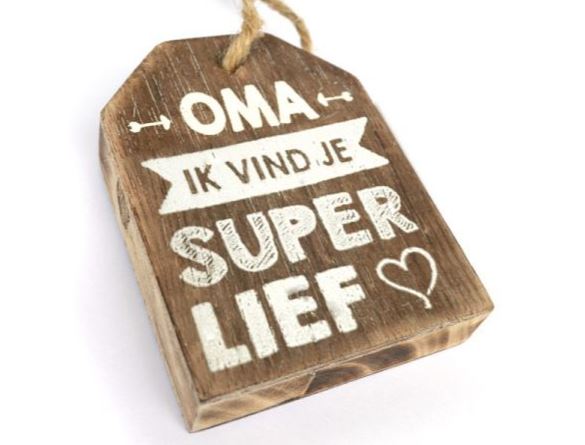 Houten hanger label 9cm oma super lief naturel
