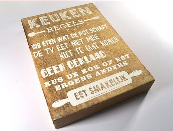 Houten tekstblok 25x18cm Keuken regels, naturel
