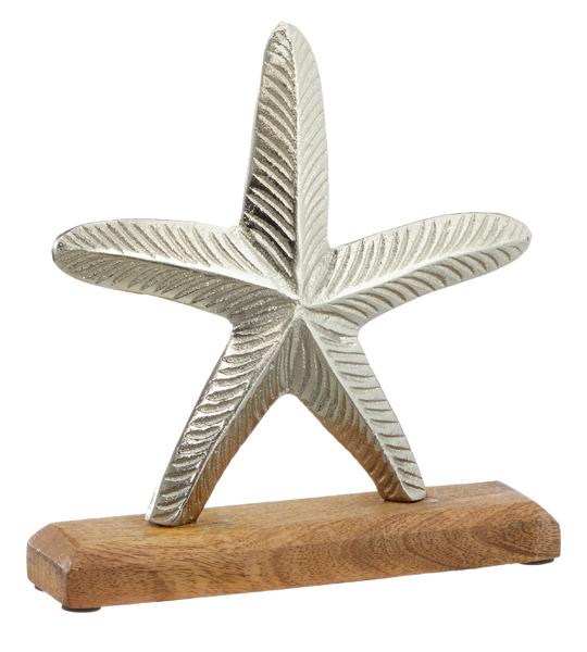 Metalen zeester op houten voetje ±22cm