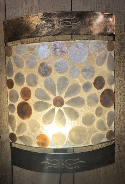 Schelpen wandlamp ±40cm handgemaakt van metaal, kunsthars & schelp- br - Afbeelding 2