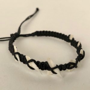 Haaientand armbandje katoenen band - zwart