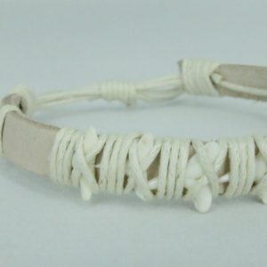 Haaientand armbandje lederen band - wit