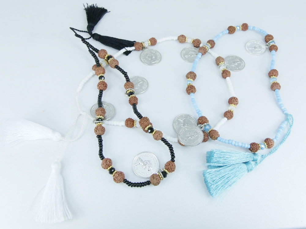 Enkelbandje - turquoise - kraaltjes + muntjes 25-30cm - verstelbaar - Afbeelding 2