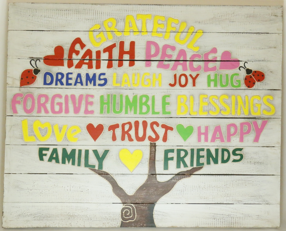 Houten tekstbord levensboom - tree of life - whitewash