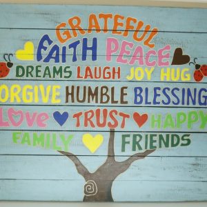 Houten tekstbord levensboom - tree of life (blauw)