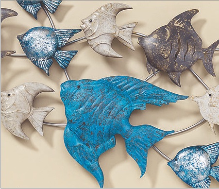 Metalen tropische vissen wanddecoratie - ±150x70cm blauw/grijs/wit tin - Afbeelding 2
