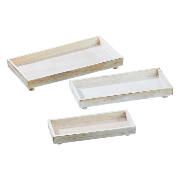 Houten decoratie bakje antiekcreme maat L