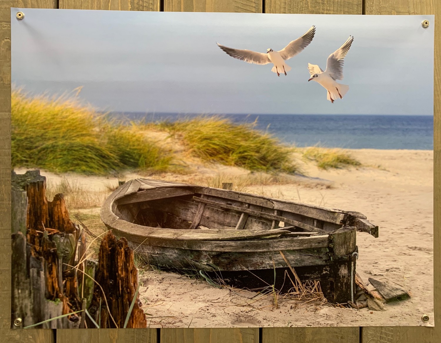 Outdoor tuinposter Strand met boot 80x60cm