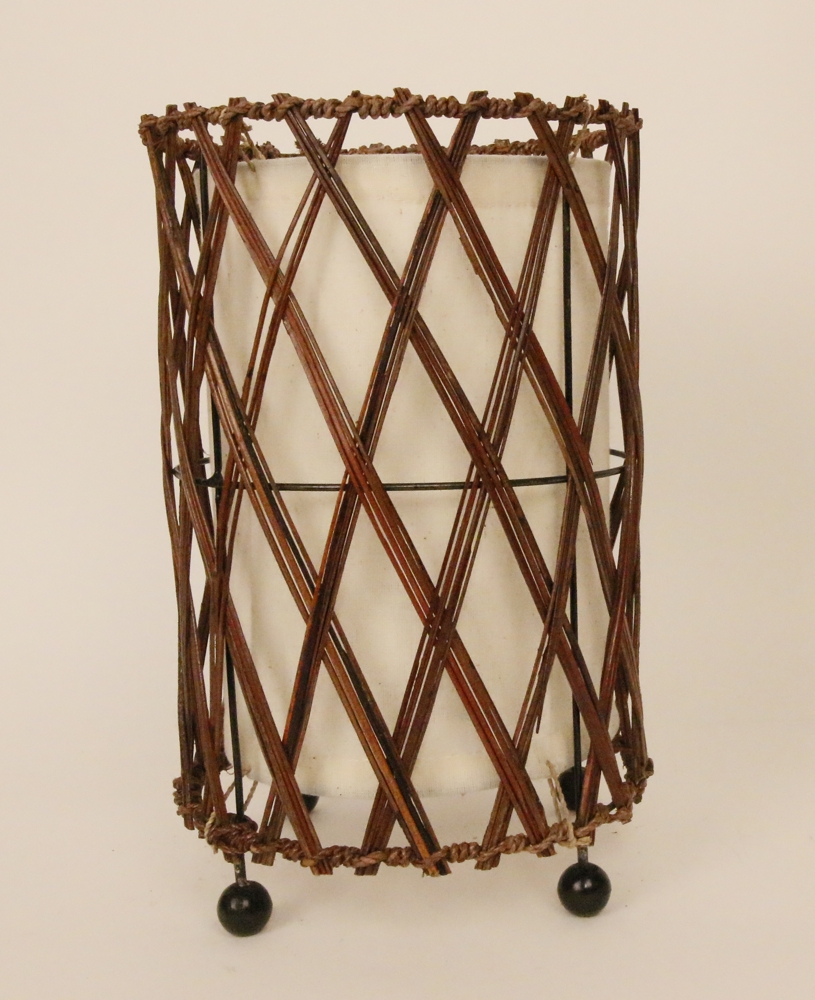 Katoen en rieten lamp ±50cm cilinder - handgemaakt crème/bruin
