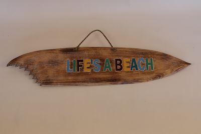 Houten surfplank met haaienbeet - Life's a beach 1m