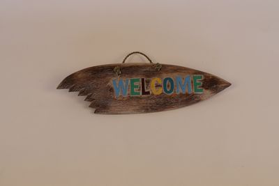 Houten surfplank met haaienbeet - Welcome 50cm