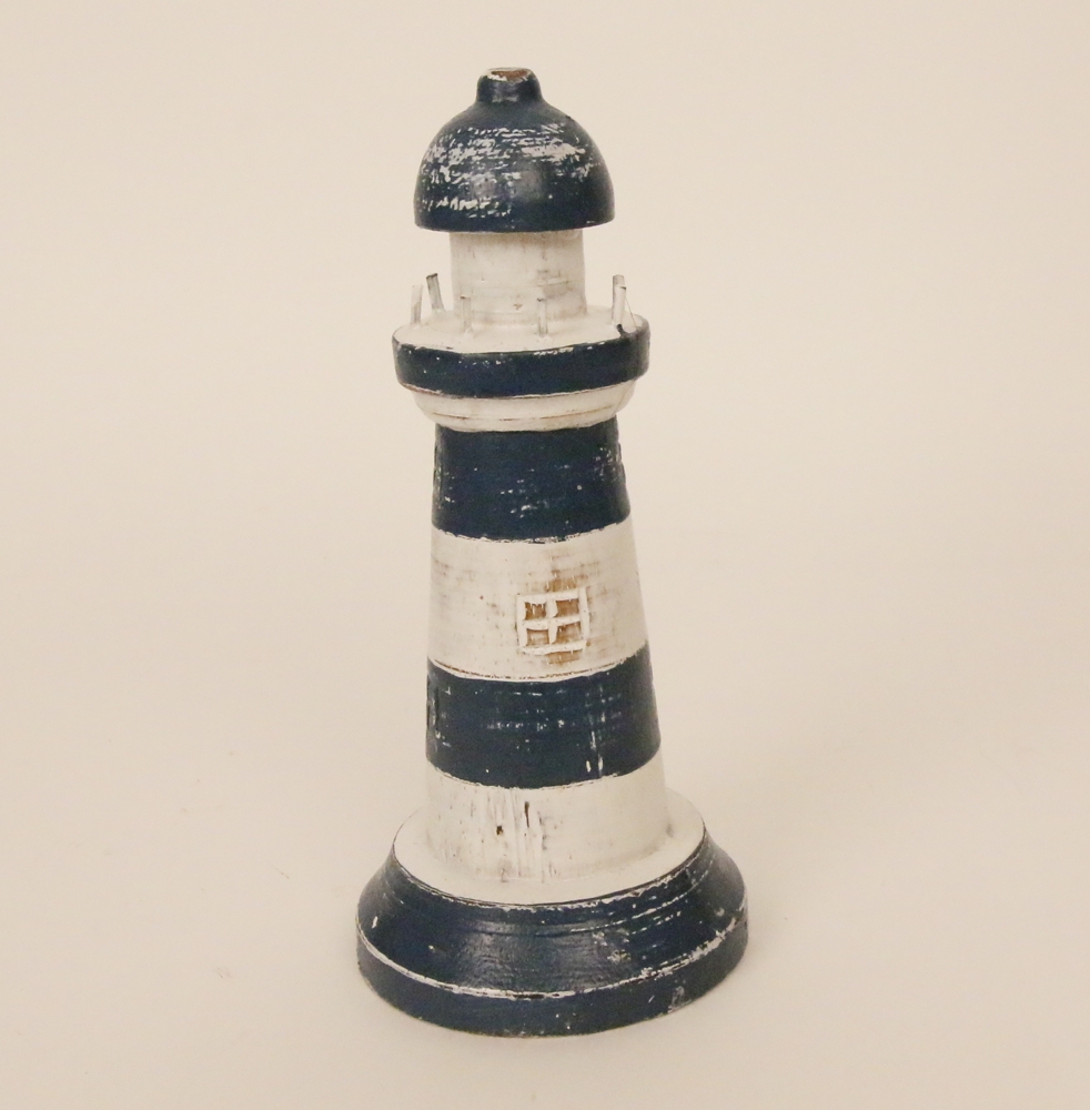 Houten vuurtoren blauw-wit ±20cm