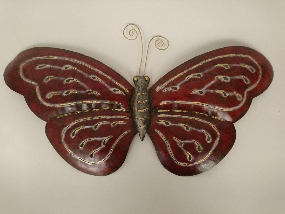 Metalen vlinder Rood/Oranje ±75x42cm