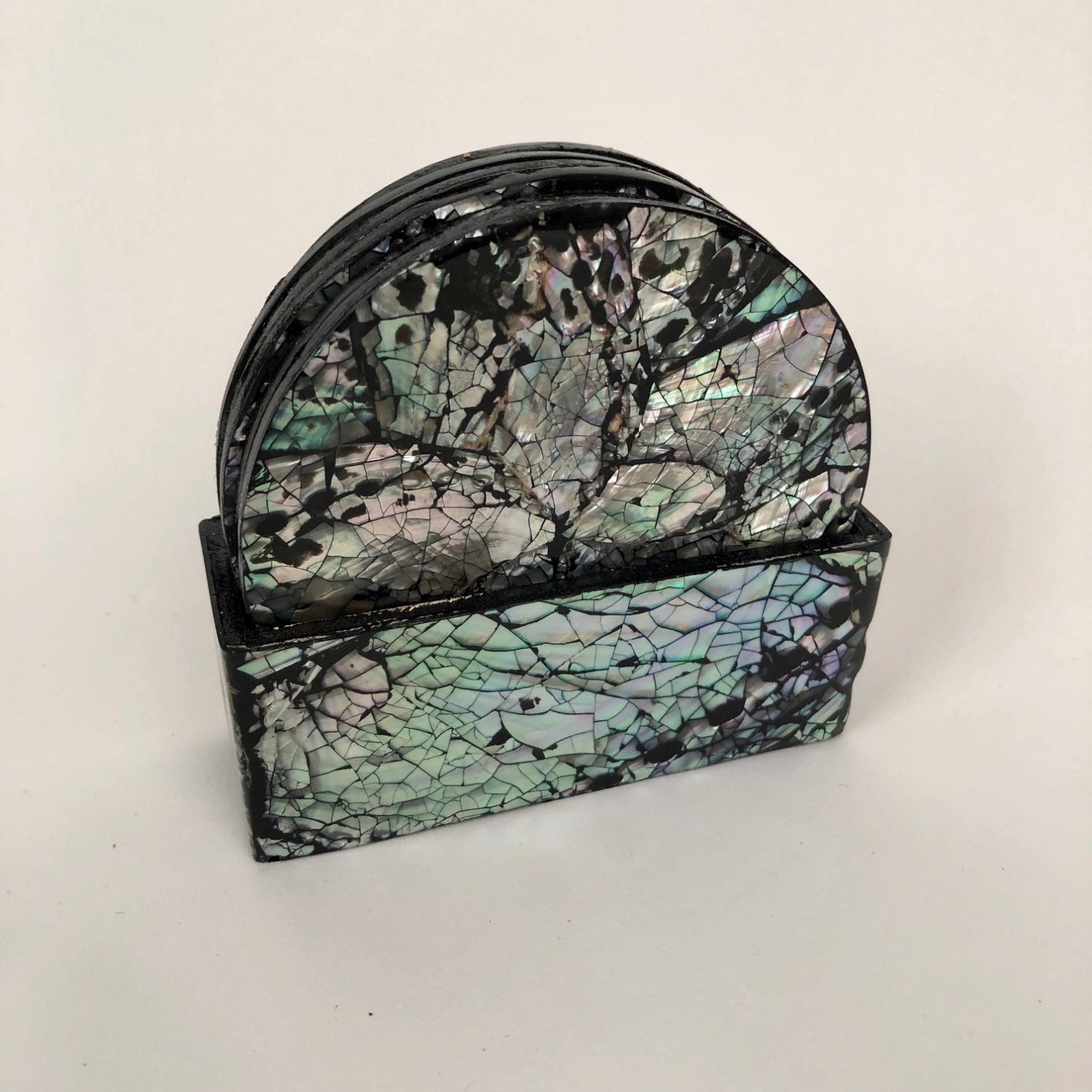 Onderzetters abalone schelp rond zwart 6x incl. houder - Afbeelding 2