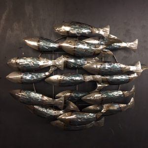 School vissen metaal zilver/blauw ±60x40cm