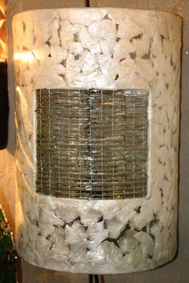 Handgemaakte schelpen wandlamp met glas