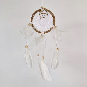 Dromenvanger gehaakt ring met touw ±12cm zonder kleintjes wit