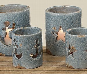 Windlicht blue terracotta - groot met ster