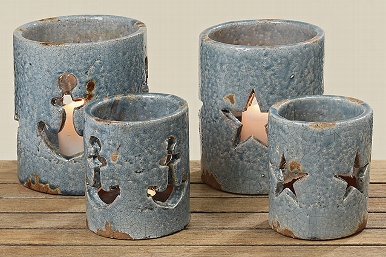 Windlicht blue terracotta - groot met ster