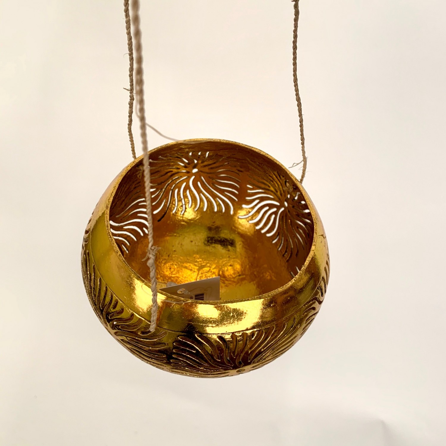 Kokosnoot waxinelicht houder ±15cm volledig goud - Afbeelding 5