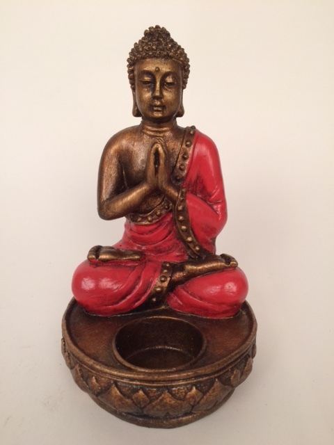 Biddend Buddha waxinelichtjeshouder rood - Afbeelding 5