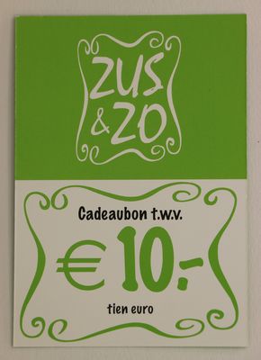 Cadeaubon Zus &amp; Zo 10,- euro