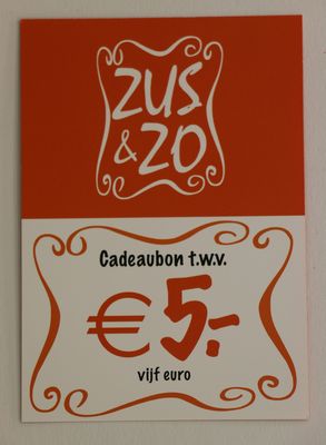 Cadeaubon Zus &amp; Zo 5,- euro