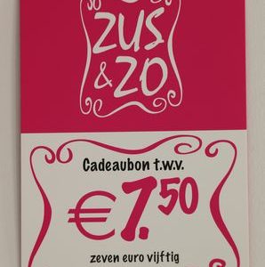 Cadeaubon Zus & Zo 7,50 euro