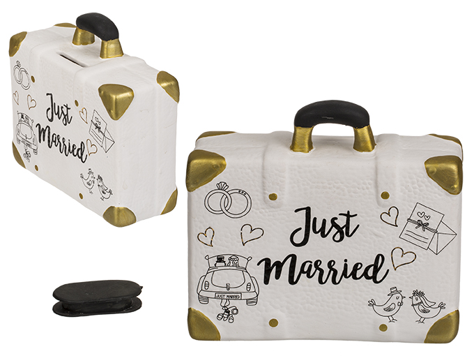 Spaarpot koffer Just married ±15x13cm
