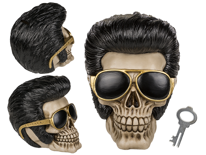 Spaarpot Skull rocker zonnebril ±16x14cm