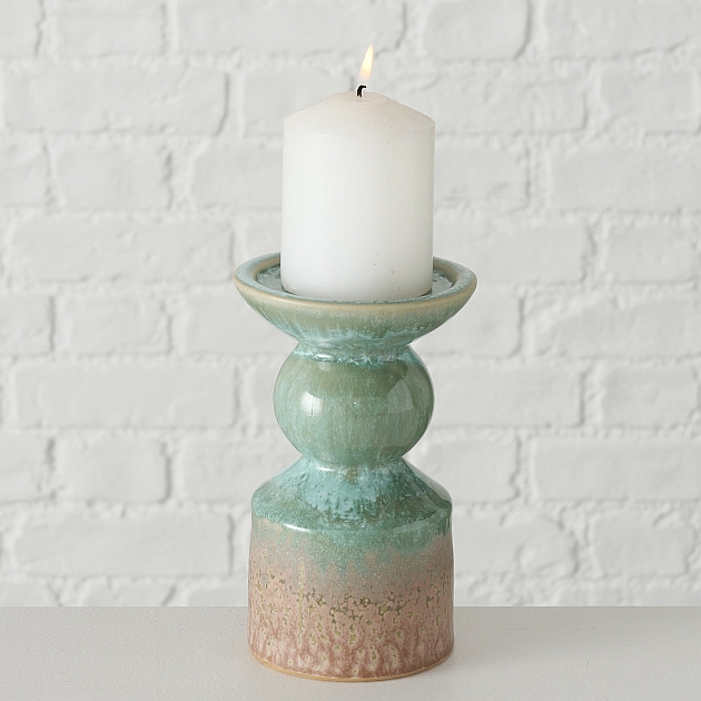 Kaarshouder Peruya rond H15cm Sage green stoneware colour-mix - Afbeelding 2