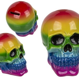 Spaarpot Skull Rainbow polyresin