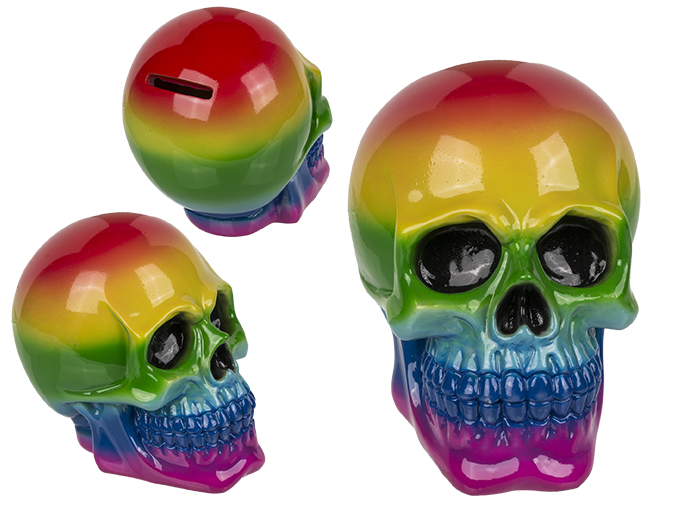 Spaarpot Skull Rainbow polyresin