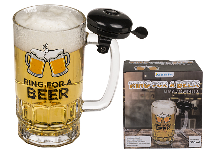 Bierglas + bel ±5x7cm plastic in gift box