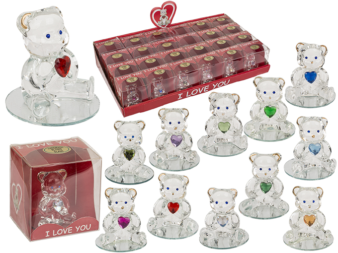 Glazen beertje met hart I love you ±4,5cm