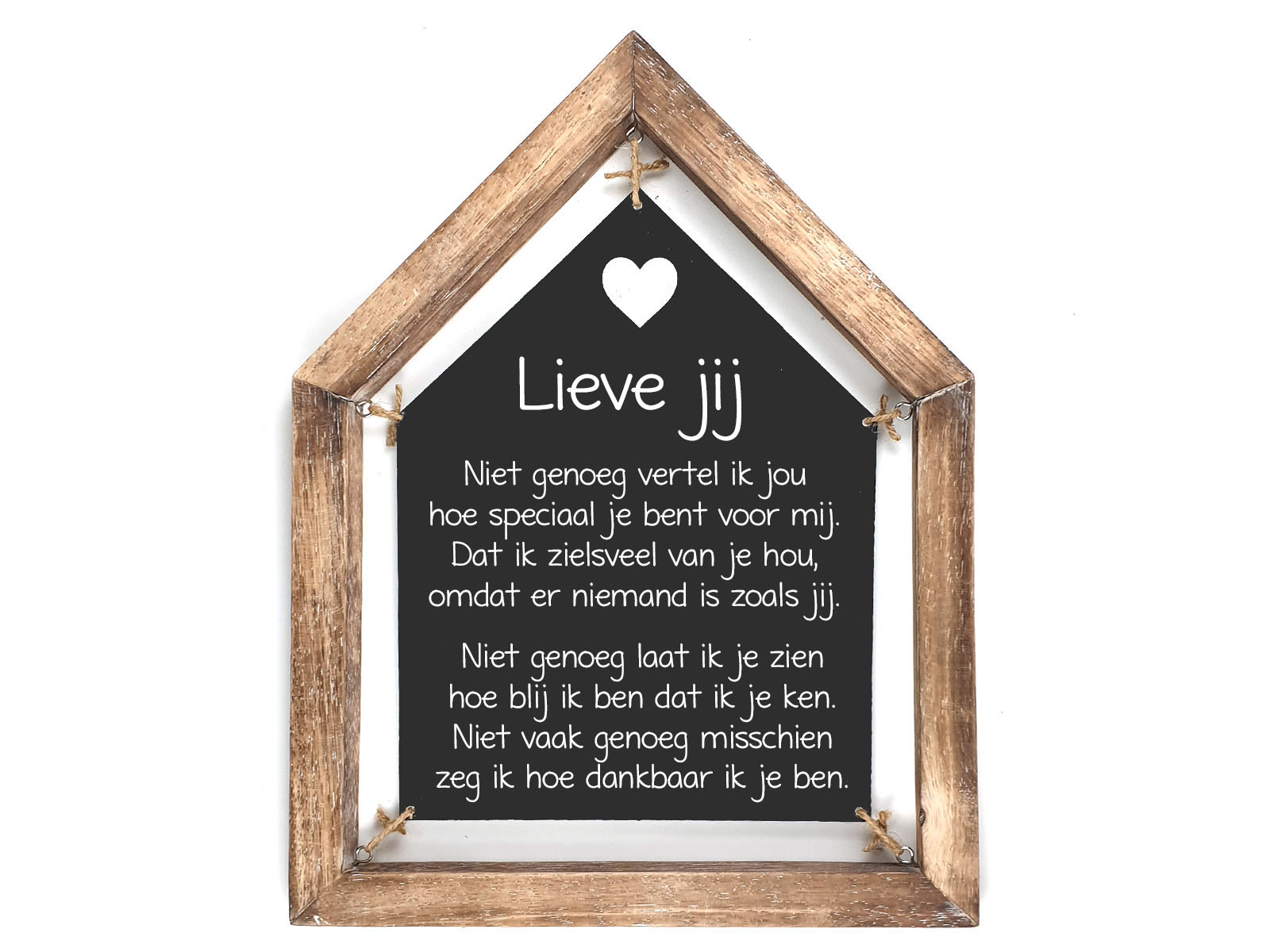 tekstbord huis 40x30cm Lieve jij natural/black