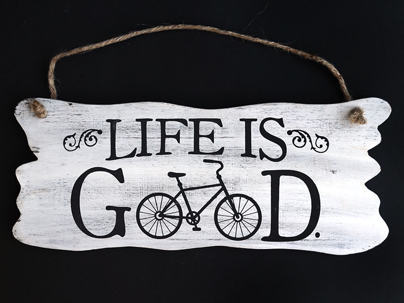 Bordje hangend 12x30cm life is good antique white
