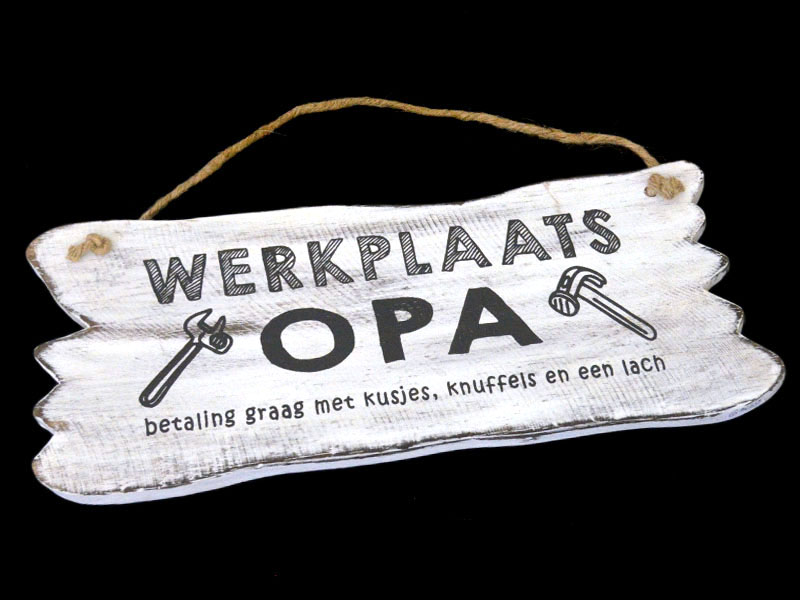 bordje hangend 12x30cm werkplaats opa antique white