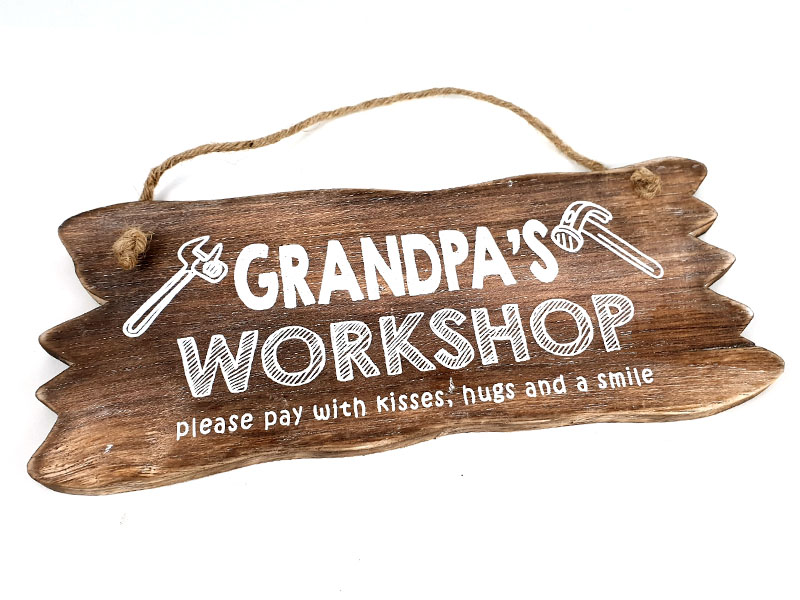 bordje hangend 12x30cm grandpa's workshop natural